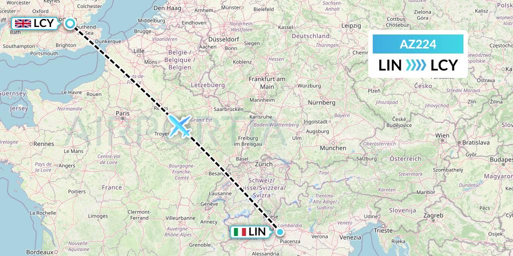 AZ224 ITA Airways Flight Map: Milan to London