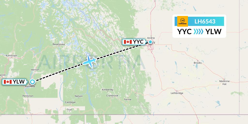 LH6543 Lufthansa Flight Map: Calgary to Kelowna