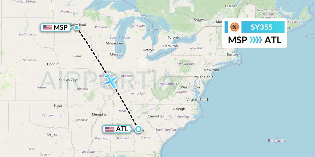 SY355 Sun Country Airlines Flight Map: Minneapolis to Atlanta