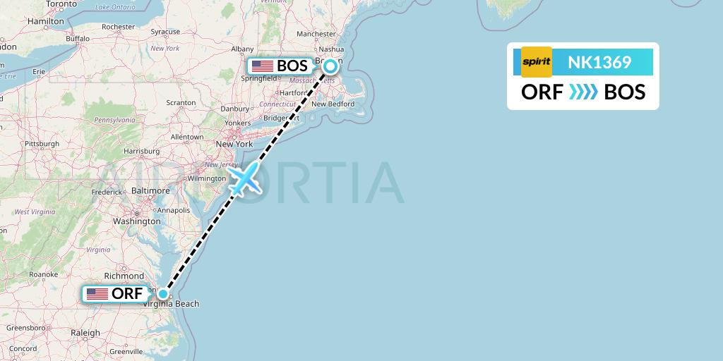 NK1369 Flight Status Spirit Airlines Norfolk to Boston (NKS1369)