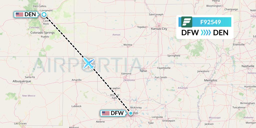 F92549 Frontier Airlines Flight Map: Dallas to Denver