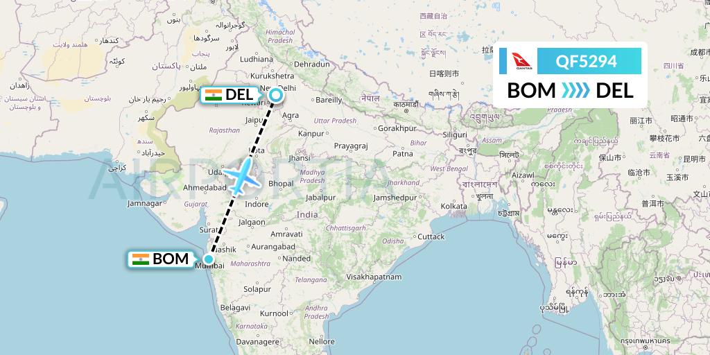 QF5294 Qantas Flight Map: Mumbai to Delhi