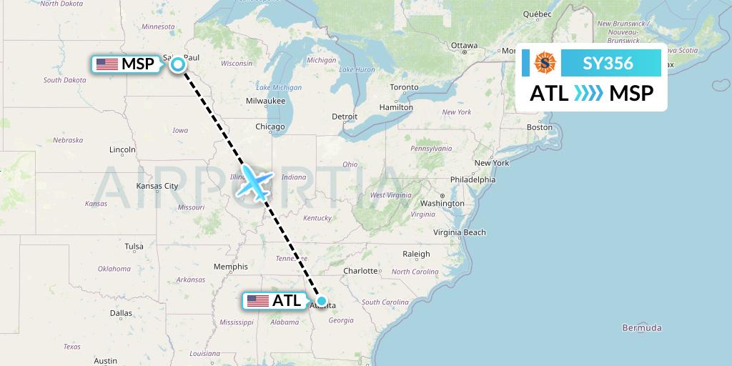 SY356 Sun Country Airlines Flight Map: Atlanta to Minneapolis