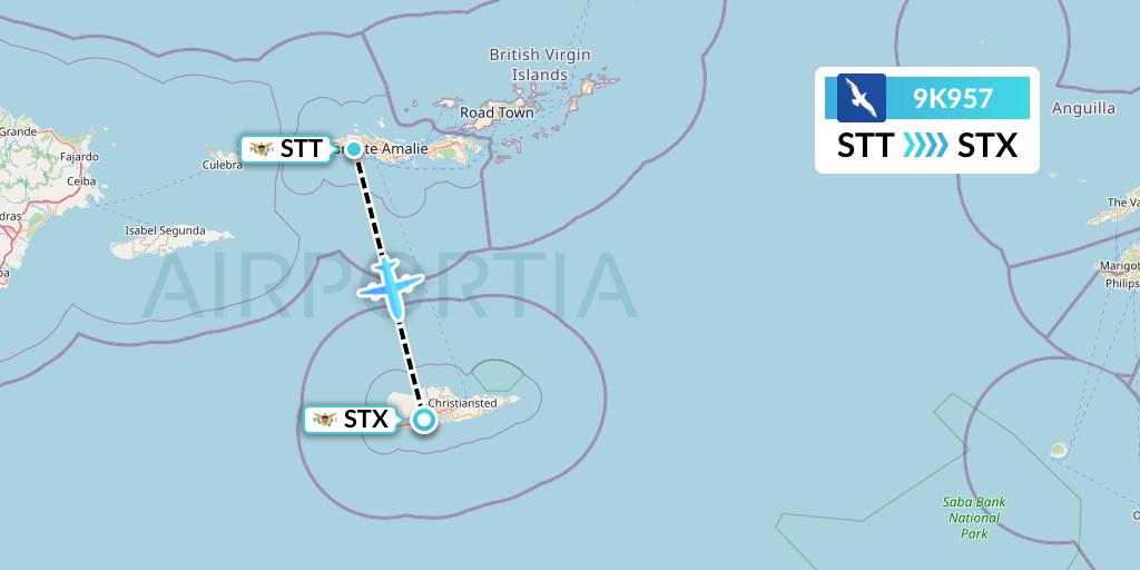 9K957 Cape Air Flight Map: St. Thomas to St. Croix