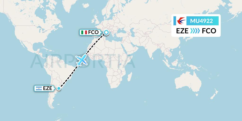 MU4922 China Eastern Airlines Flight Map: Buenos Aires to Rome