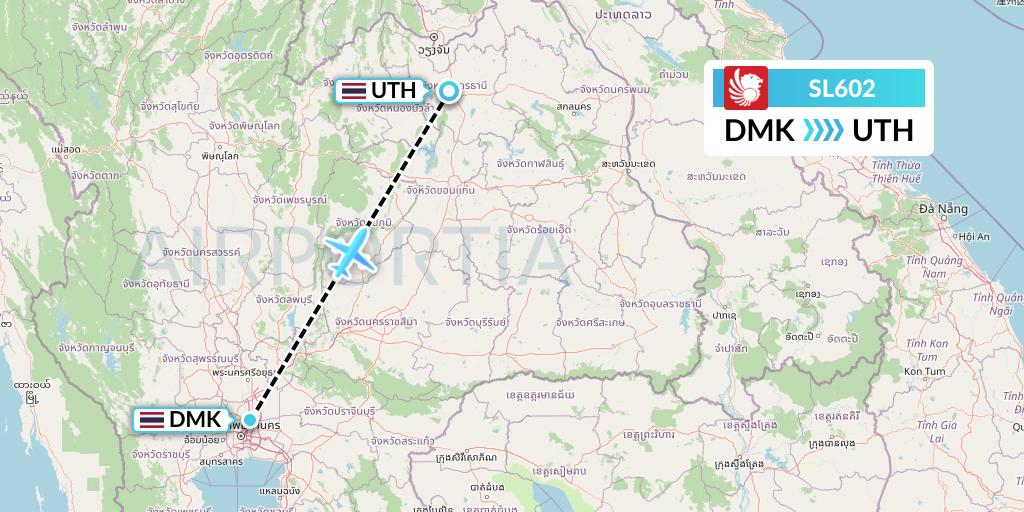 SL602 Thai Lion Air Flight Map: Bangkok to Udon Thani