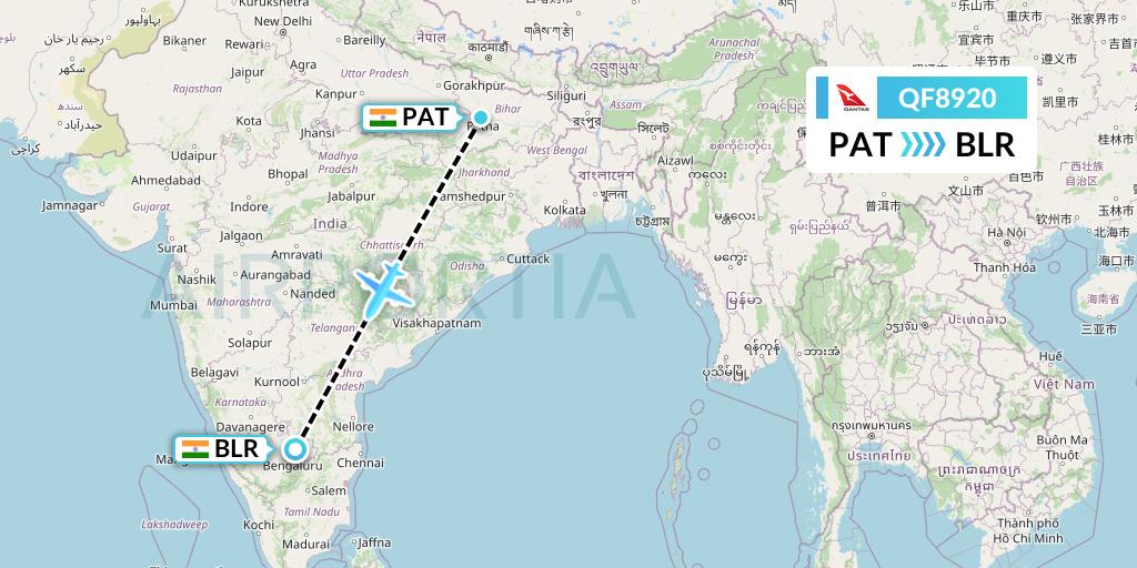 QF8920 Qantas Flight Map: Patna to Bangalore