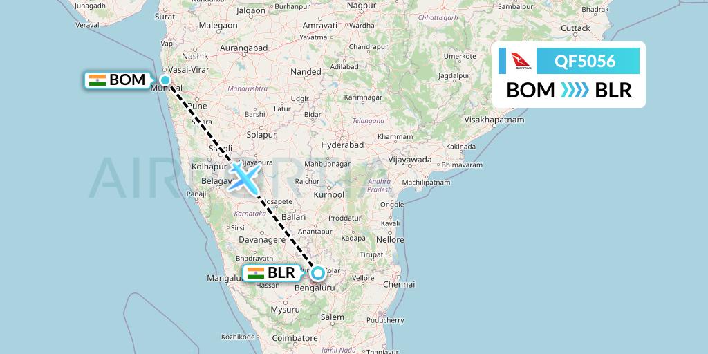 QF5056 Qantas Flight Map: Mumbai to Bangalore