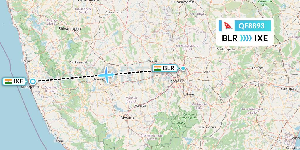 QF8893 Qantas Flight Map: Bangalore to Mangalore