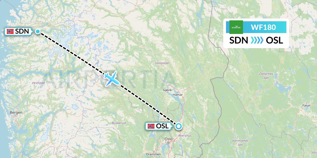 WF180 Wideroe Flight Map: Sandane to Oslo