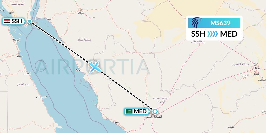 MS639 EgyptAir Flight Map: Sharm el-Sheikh to Medina