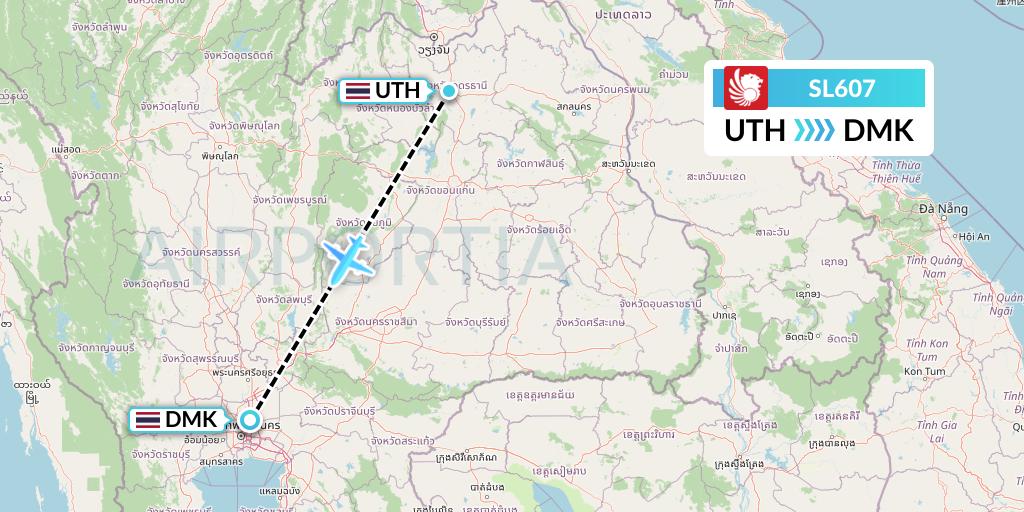 SL607 Thai Lion Air Flight Map: Udon Thani to Bangkok