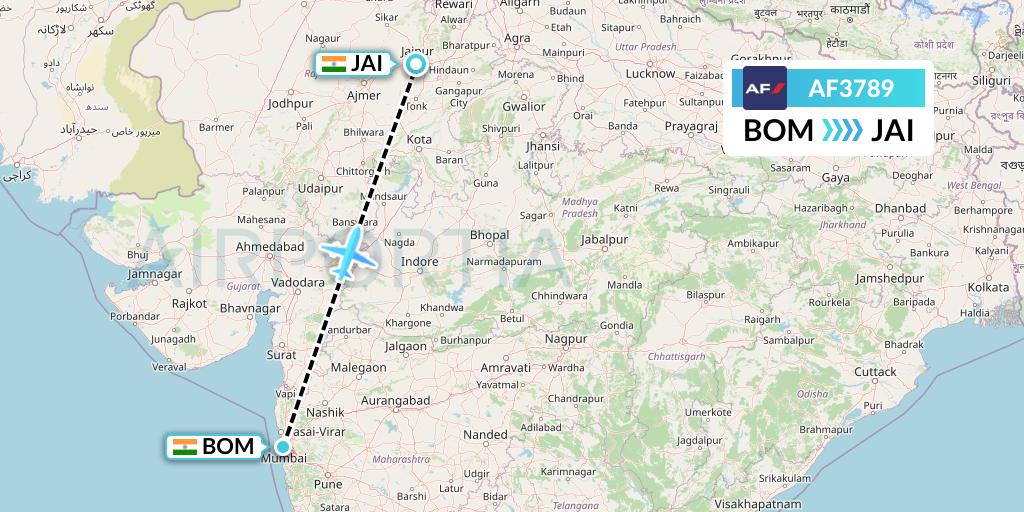 AF3789 Air France Flight Map: Mumbai to Jaipur