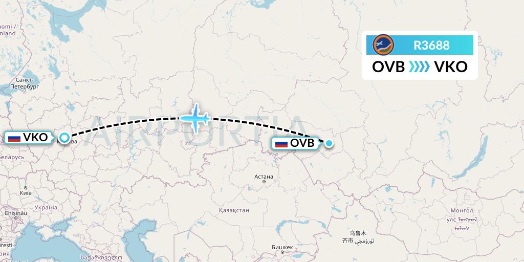 R3688 Yakutia Airlines Flight Map: Novosibirsk to Moscow