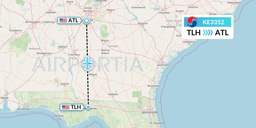 KE3352 Korean Air Flight Map: Tallahassee to Atlanta