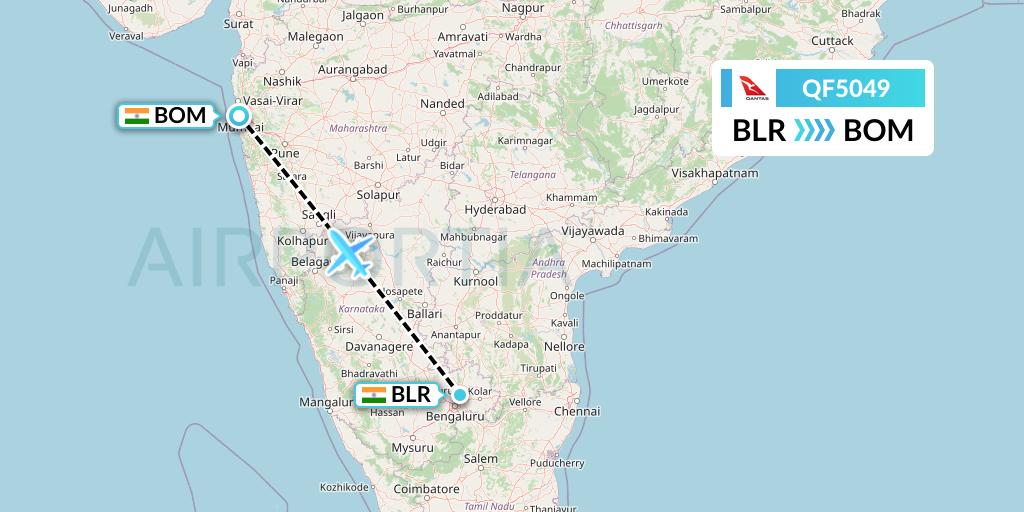 QF5049 Qantas Flight Map: Bangalore to Mumbai