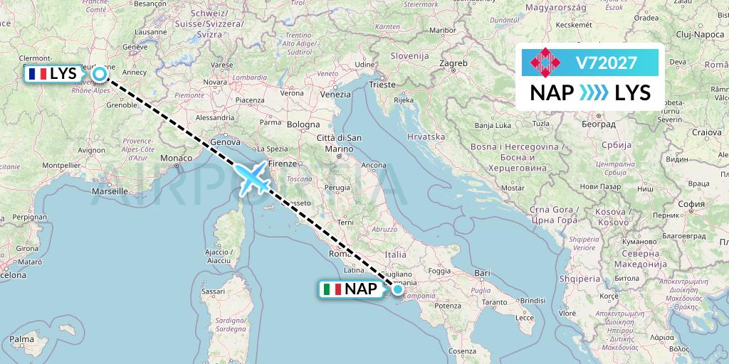 V72027 Volotea Flight Map: Naples to Lyon