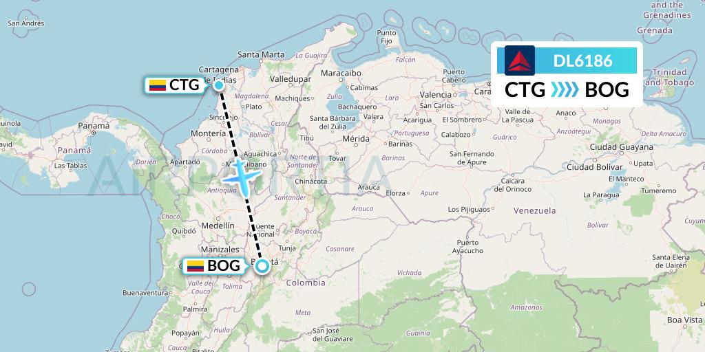 DL6186 Delta Air Lines Flight Map: Cartagena to Bogota