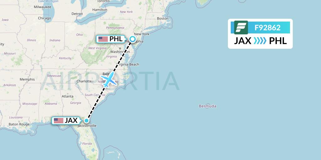 F92862 Frontier Airlines Flight Map: Jacksonville to Philadelphia