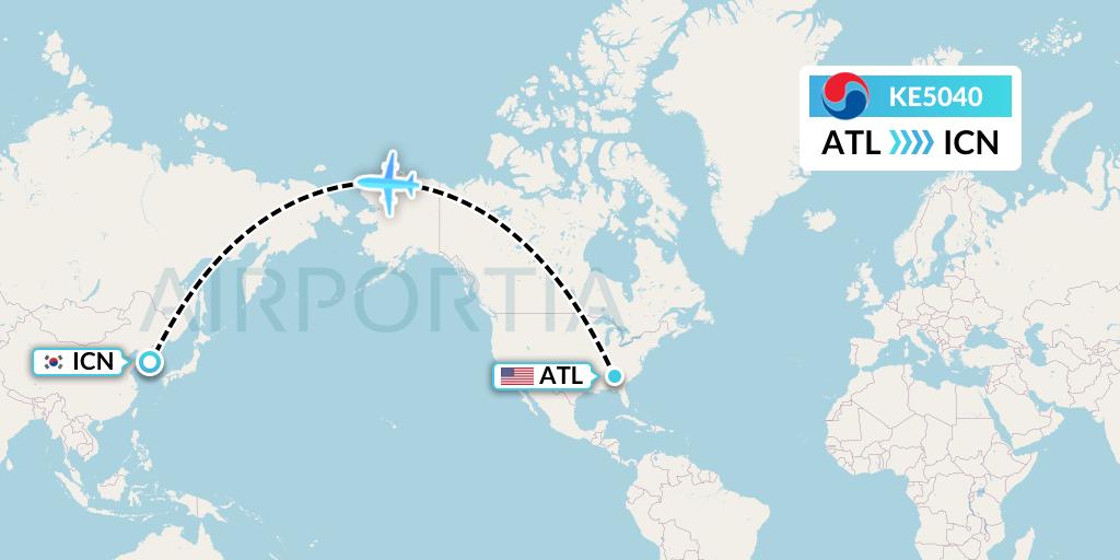 KE5040 Korean Air Flight Map: Atlanta to Seoul