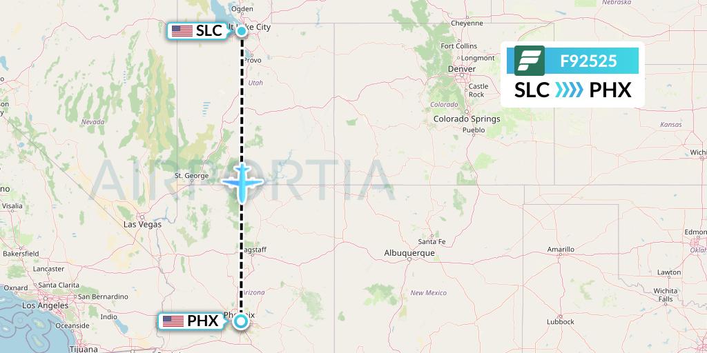 F92525 Frontier Airlines Flight Map: Salt Lake City to Phoenix