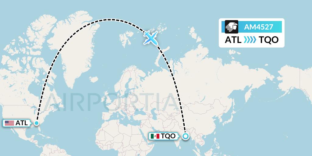 AM4527 Aeromexico Flight Map: Atlanta to Tulum