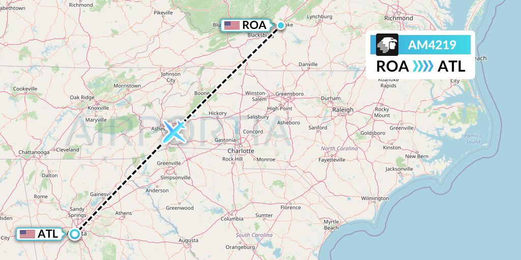 AM4219 Aeromexico Flight Map: Roanoke to Atlanta