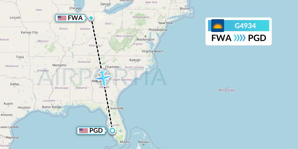 G4934 Allegiant Air Flight Map: Fort Wayne to Punta Gorda