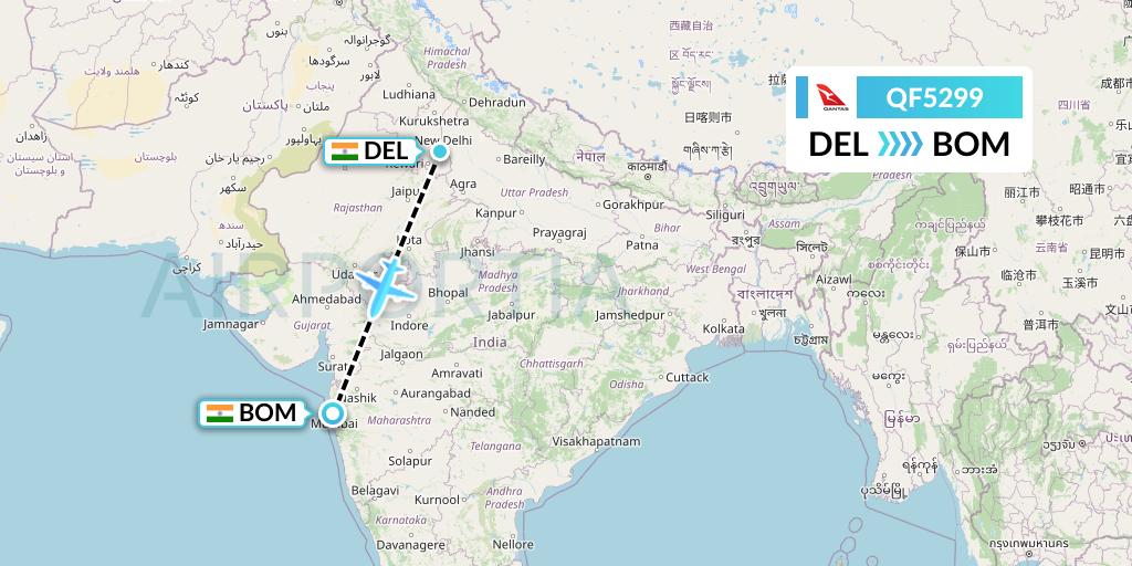 QF5299 Qantas Flight Map: Delhi to Mumbai