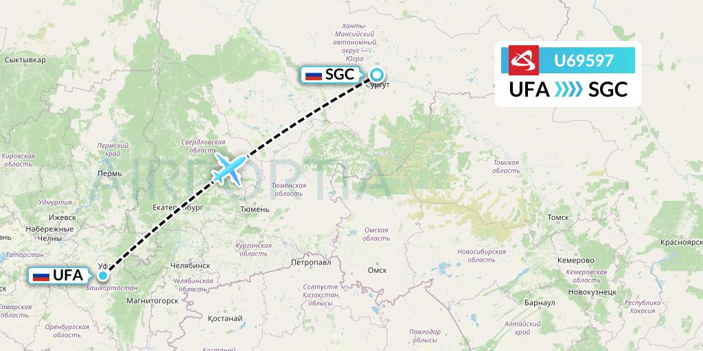 U69597 Ural Airlines Flight Map: Ufa to Surgut