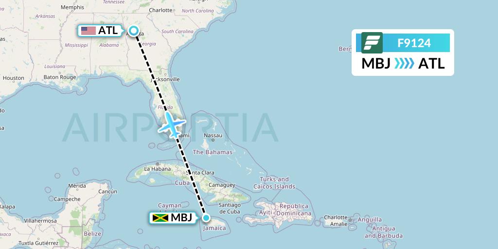 F9124 Frontier Airlines Flight Map: Montego Bay to Atlanta