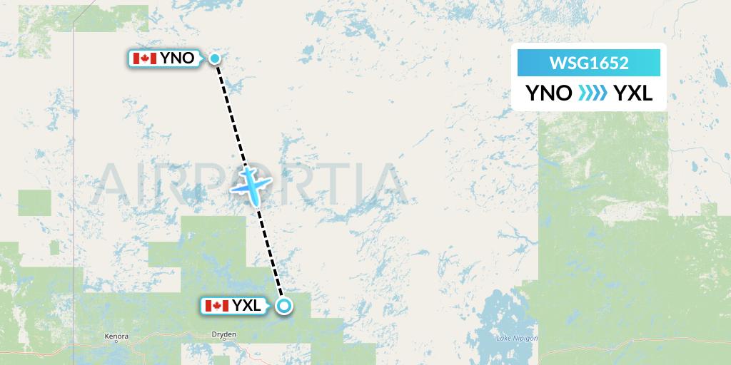 WSG1652 Wasaya Airways Flight Map: North Spirit Lake to Sioux Lookout