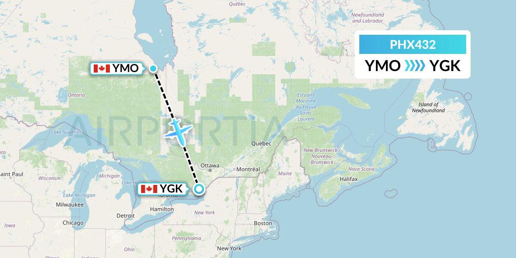 PHX432 SkyCare Flight Map: Moosonee to Kingston