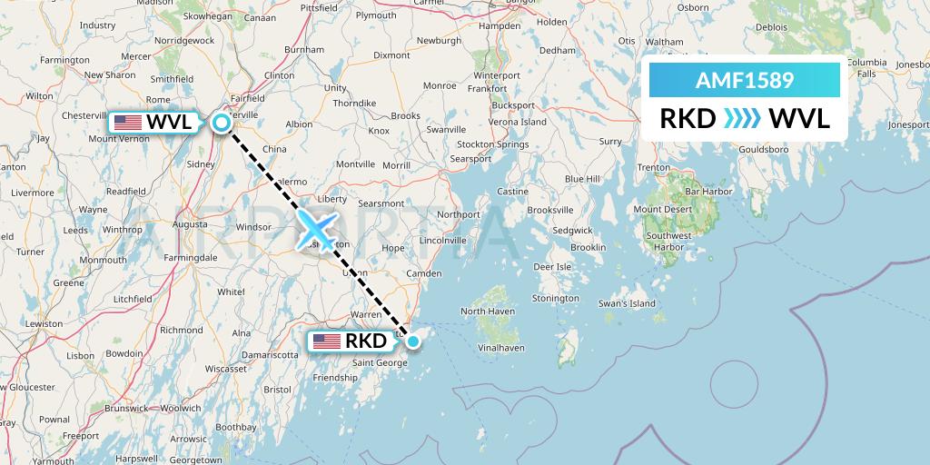 AMF1589 Ameriflight Flight Map: Rockland to Waterville