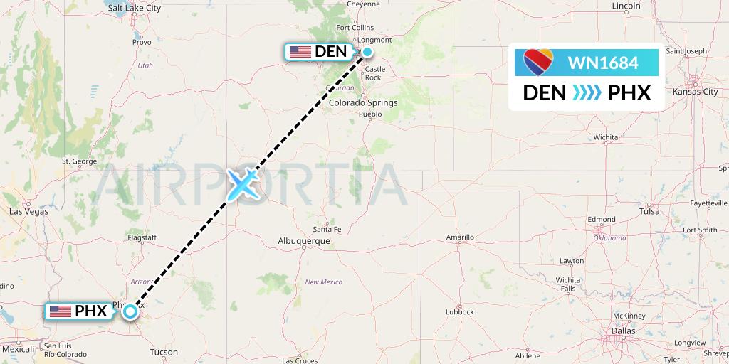 WN1684 Southwest Airlines Flight Map: Denver to Phoenix