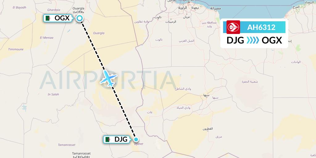 AH6312 Air Algerie Flight Map: Djanet to Ouargla