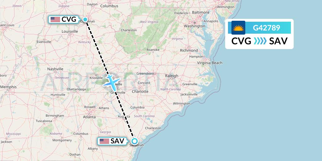 G42789 Allegiant Air Flight Map: Cincinnati to Savannah