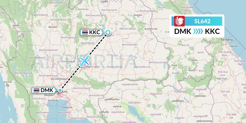 SL642 Thai Lion Air Flight Map: Bangkok to Khon Kaen