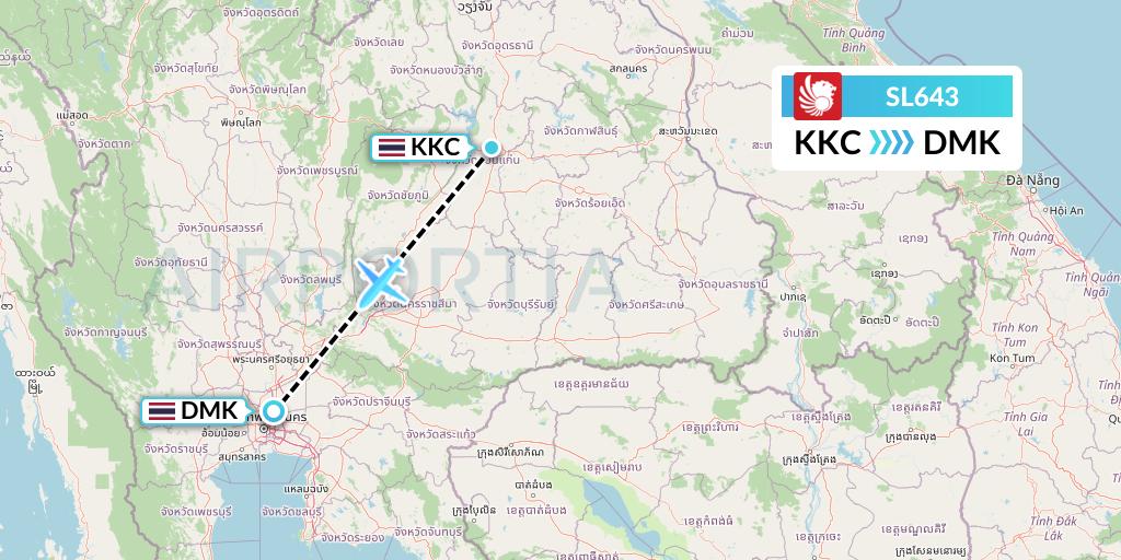 SL643 Thai Lion Air Flight Map: Khon Kaen to Bangkok