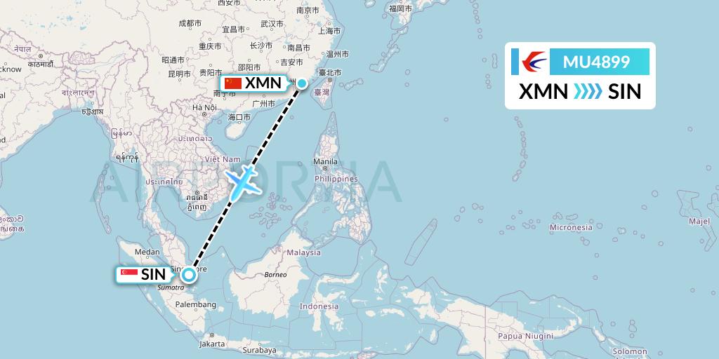 MU4899 China Eastern Airlines Flight Map: Xiamen to Singapore