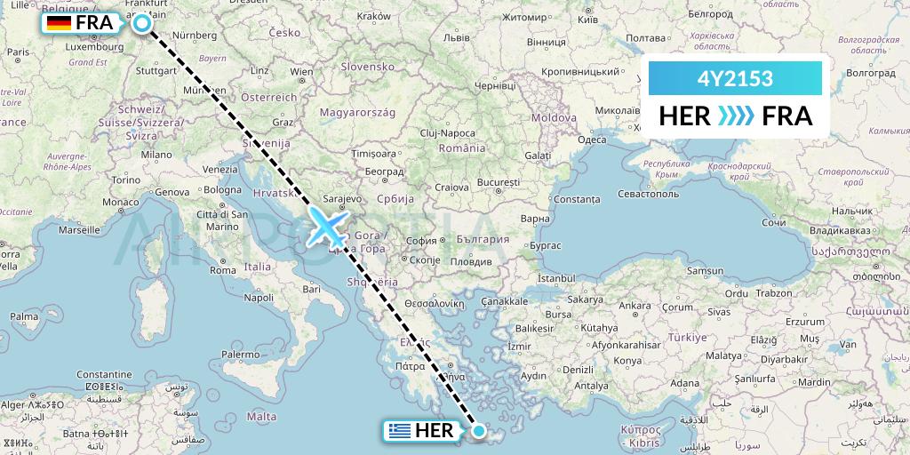 4Y2153 Eurowings Discover Flight Map: Heraklion to Frankfurt