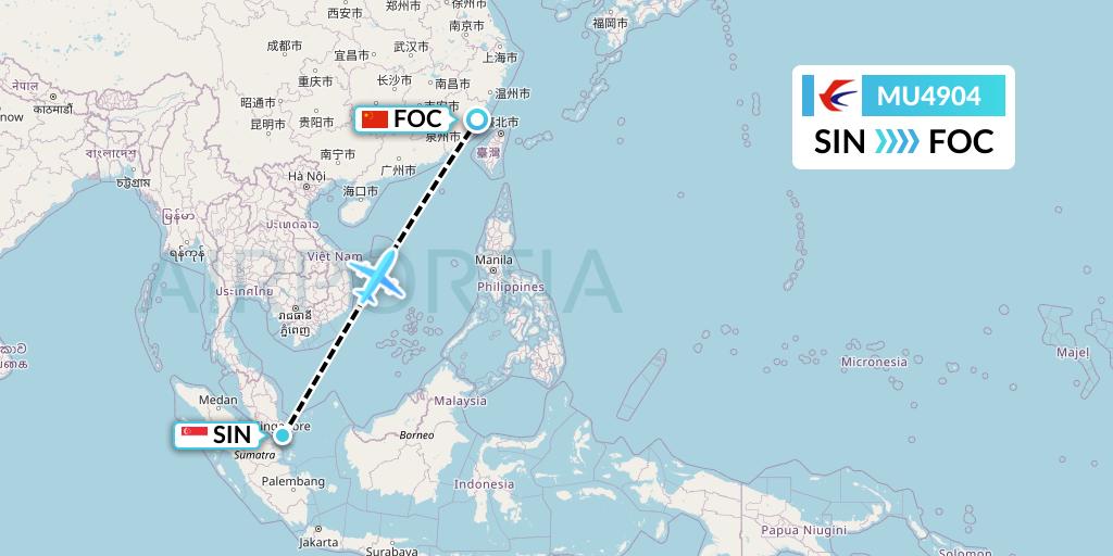 MU4904 China Eastern Airlines Flight Map: Singapore to Fuzhou