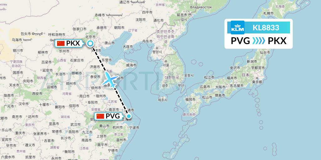 KL8833 KLM Flight Map: Shanghai to Beijing