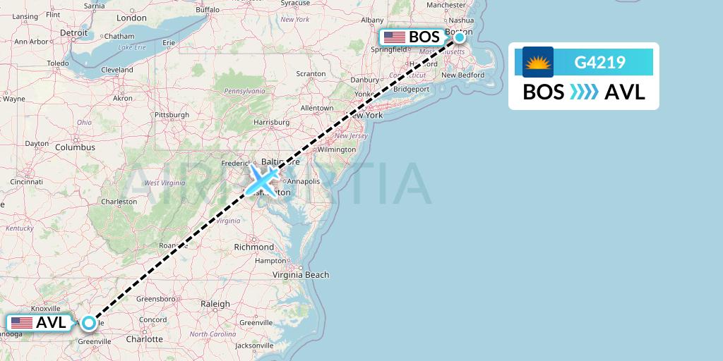 G4219 Allegiant Air Flight Map: Boston to Asheville