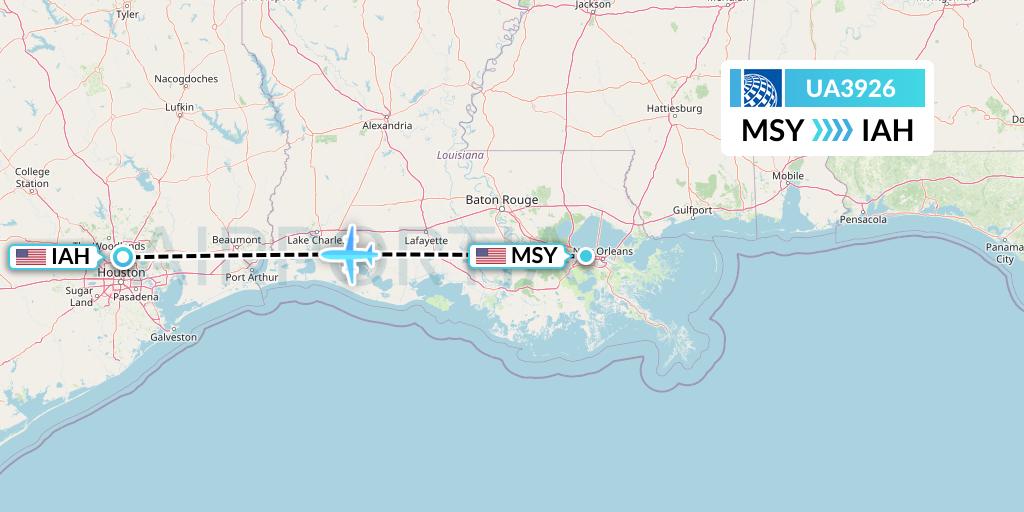 UA3926 United Airlines Flight Map: New Orleans to Houston