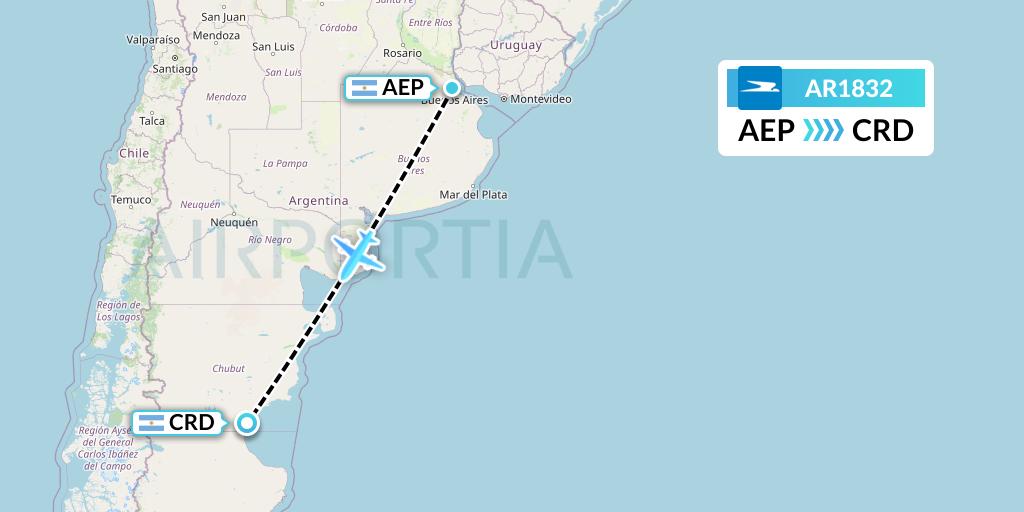 AR1832 Aerolineas Argentinas Flight Map: Buenos Aires to Comodoro Rivadavia