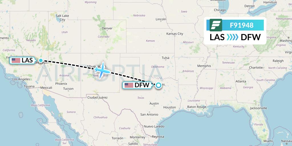 F91948 Frontier Airlines Flight Map: Las Vegas to Dallas