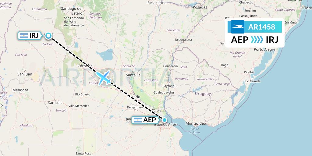 AR1458 Aerolineas Argentinas Flight Map: Buenos Aires to La Rioja