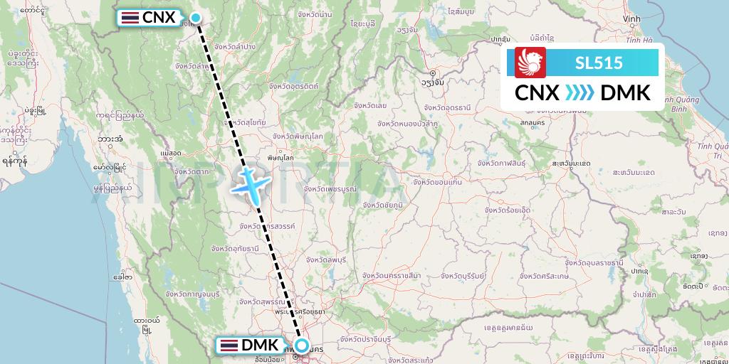 SL515 Thai Lion Air Flight Map: Chiang Mai to Bangkok