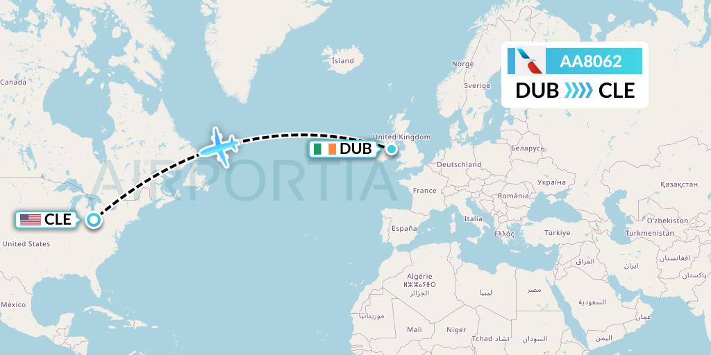 AA8062 American Airlines Flight Map: Dublin to Cleveland